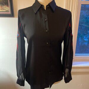 Women's Black Blouse with Embroidered Sleeves (0)